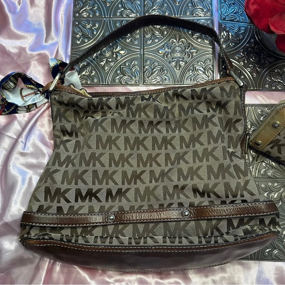 🌹VINTAGE Michael Kors • Brown Logo Large Hobo Bag Wallet Bundle